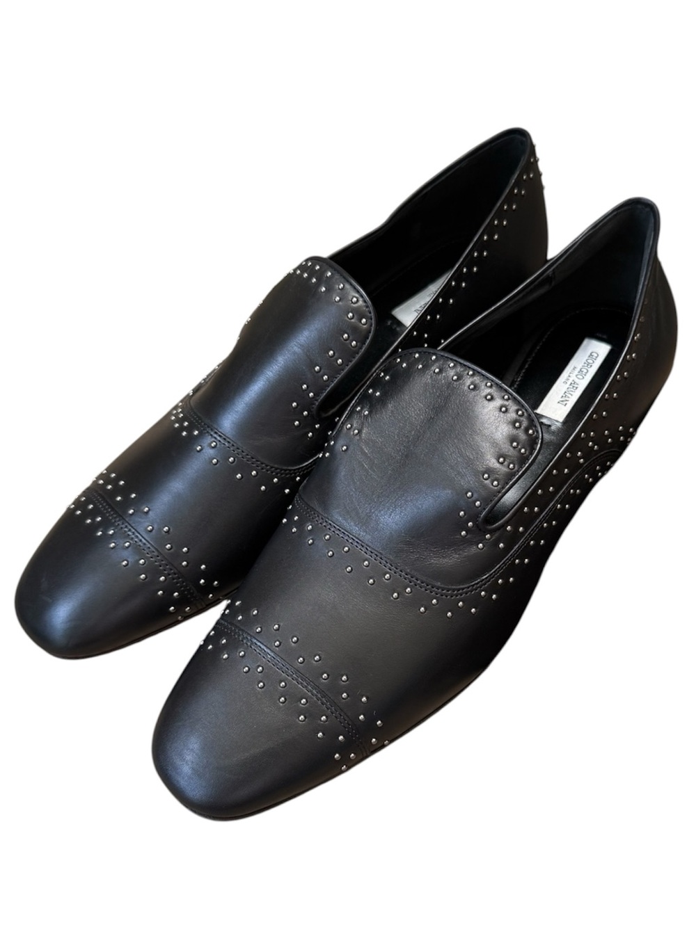 Giorgio Armani Black Studded Leather Slip On Loafers Size 41.5 / US 8.5 EUC